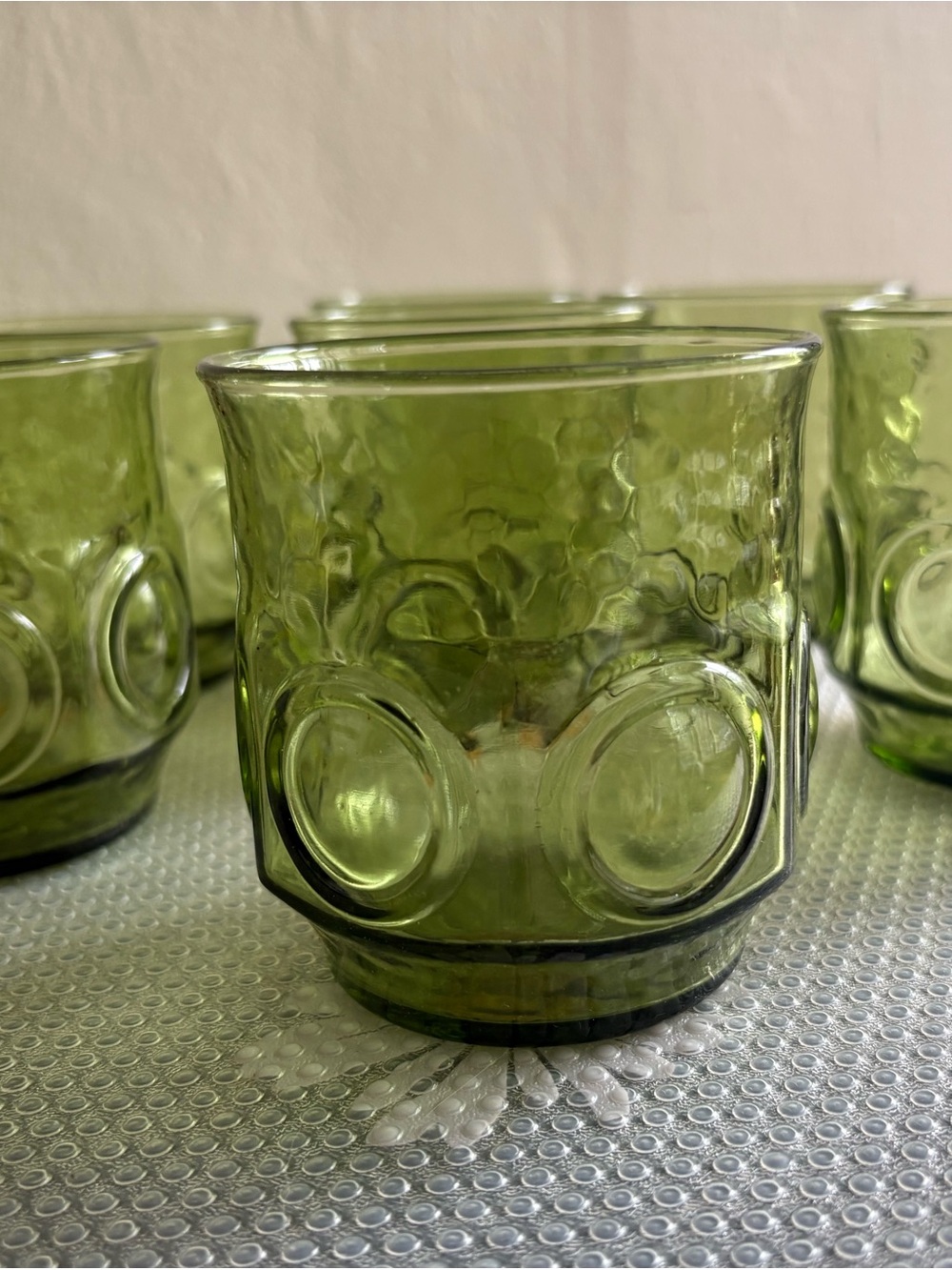 Vintage Anchor Hocking Heritage Hill Avocado Green Lowball/Rock Glasses Set of 7